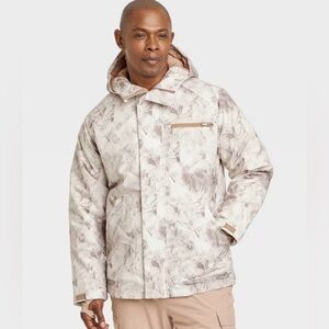 Mens All In Motion Zip-Up Winter Hooded Windproof Waterproof Snow Jacket- Beige